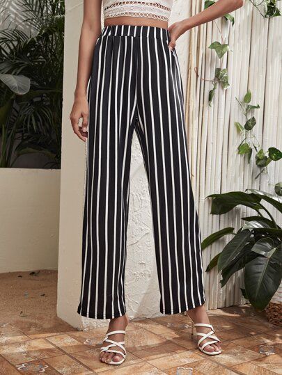 Elastic Waist Striped Wide Leg Pants | SHEIN