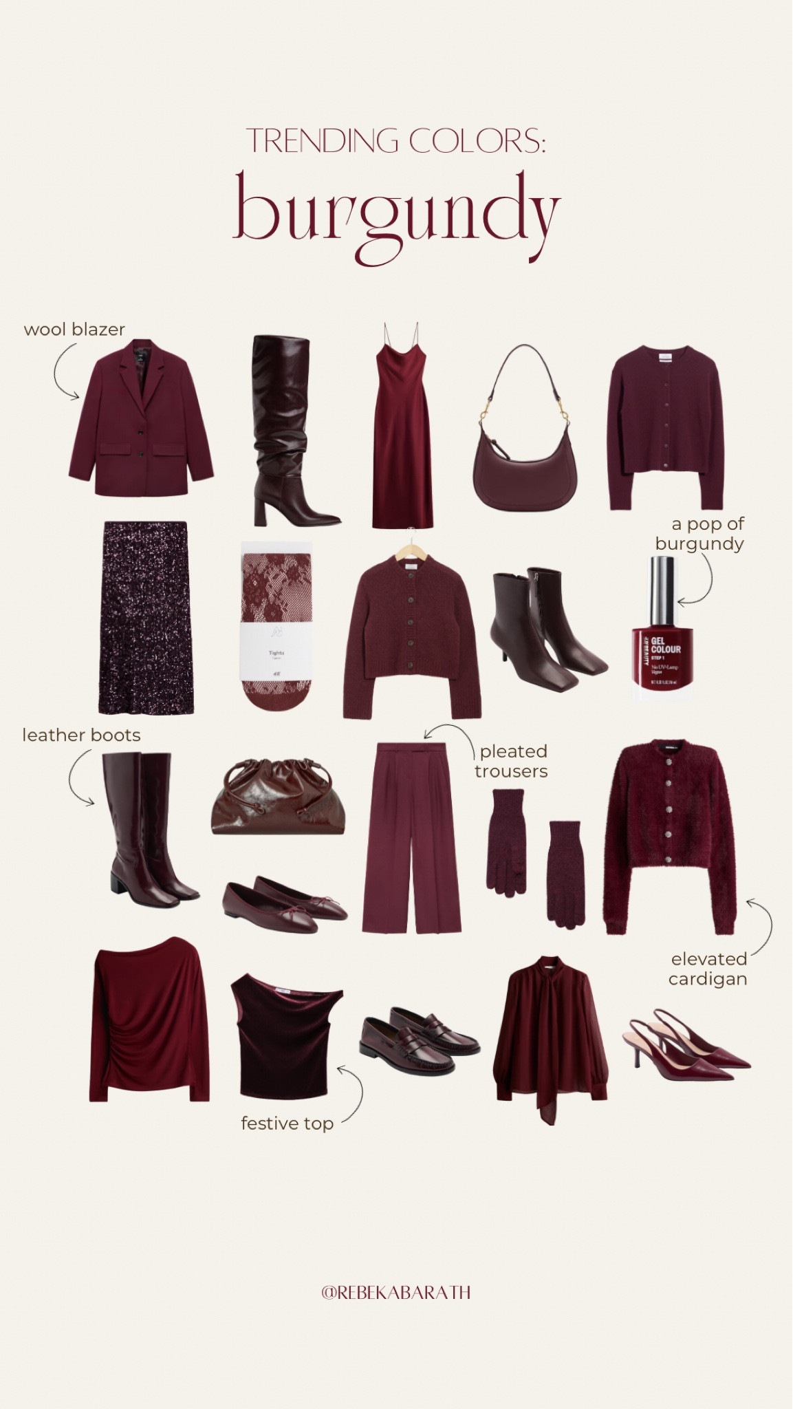 trending colors: burgundy 🥀

shop your fave burgundy pieces from festive tops to everyday boots & chic accessories ✨ 

color trends 2024 | burgundy trend | winter fashion | monochrome style | pop of burgundy

#LTKParties #LTKShoeCrush #LTKStyleTip