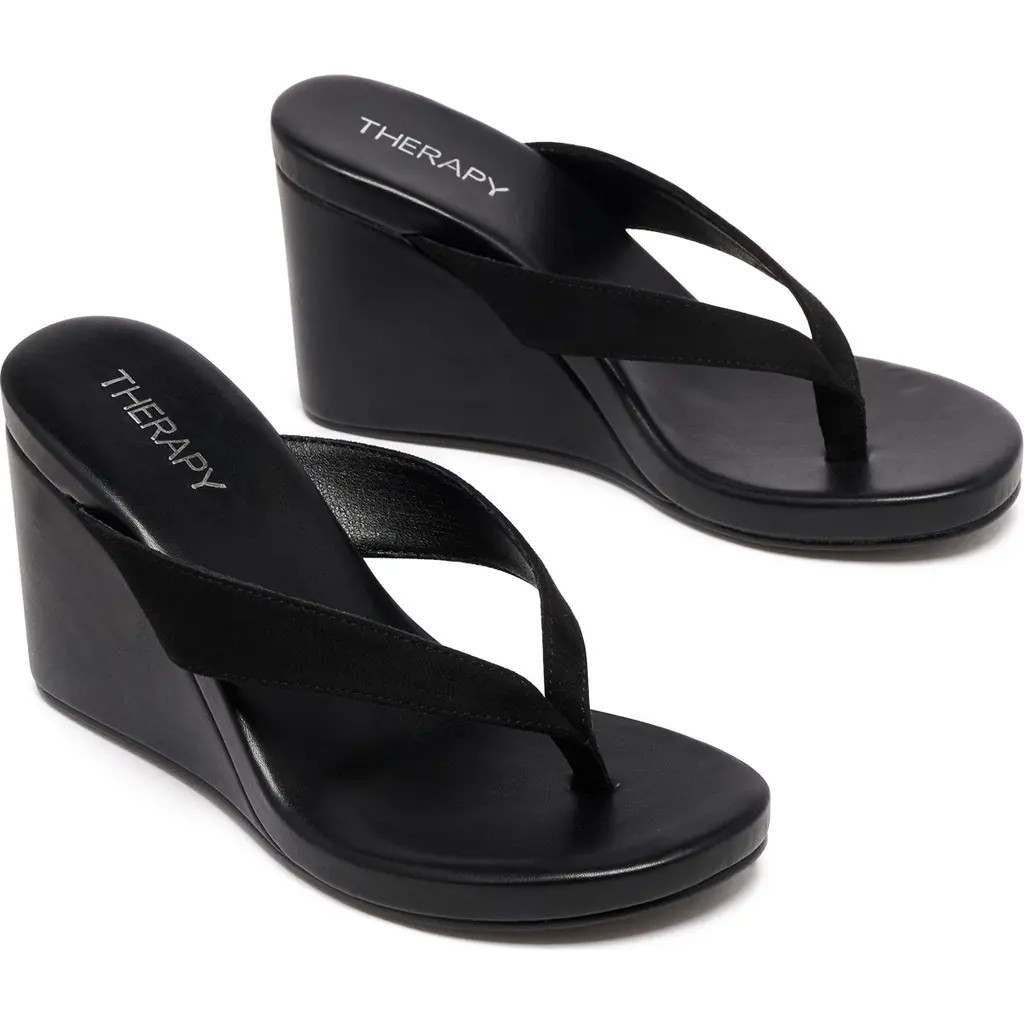 Therapy Australia Ren Wedge Sandal in Black Microsuede at Nordstrom, Size 8 | Nordstrom