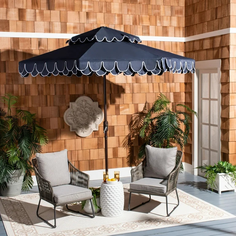 Safavieh Elegant 9' Market Crank Double Top Patio Umbrella, Navy/White | Walmart (US)