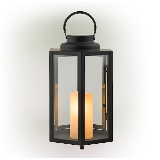Alpine Corporation 9-in x 14-in Black Metal LED Light Outdoor Decorative Lantern | Lowe's
