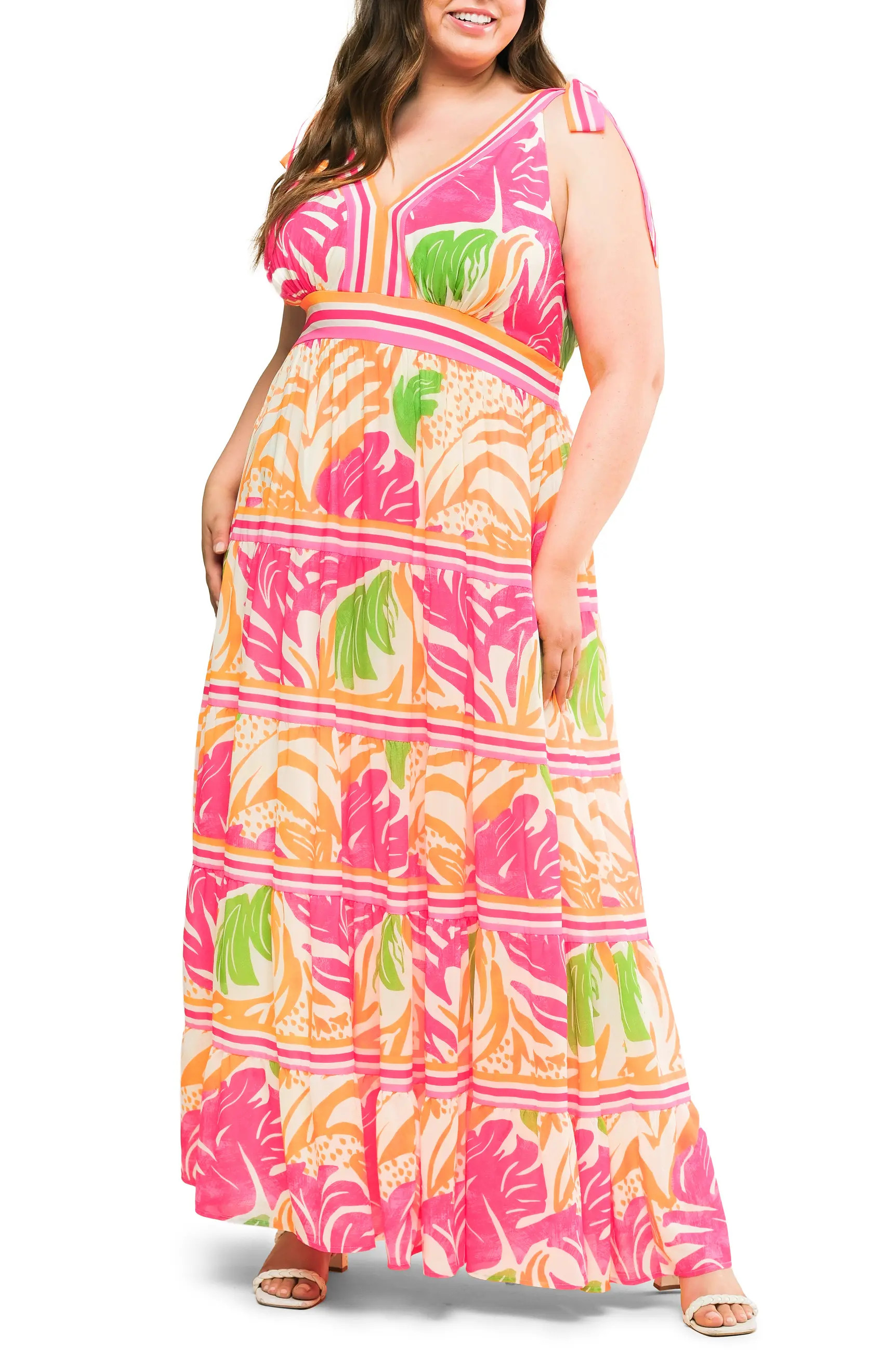 FLYING TOMATO Printed Tie Strap Tiered Maxi Sundress | Nordstromrack | Nordstrom Rack