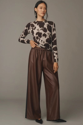 Maeve Faux Leather Pull-On Track Pants | Anthropologie (US)