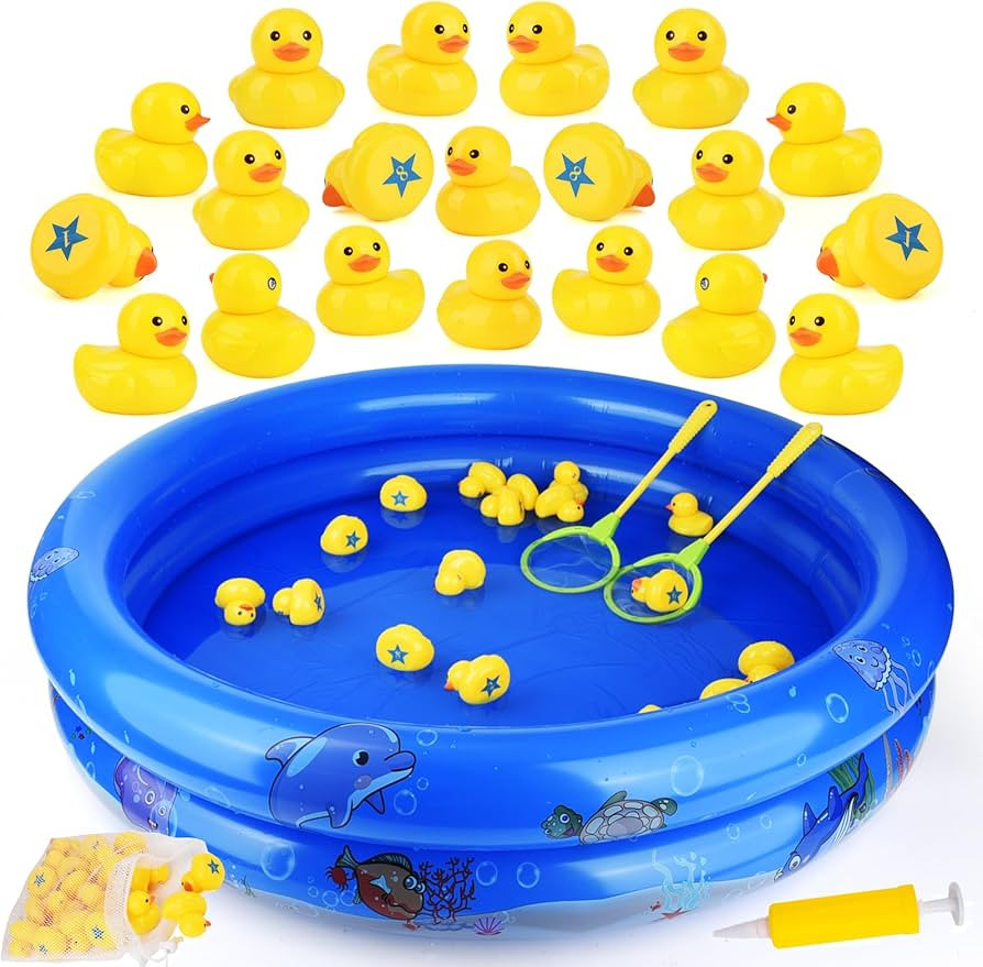 Duck Matching Game Toys for Kids - 20 Plastic Ducks with Numbers,34" x 7" Kiddie Pool | Storage B... | Amazon (US)