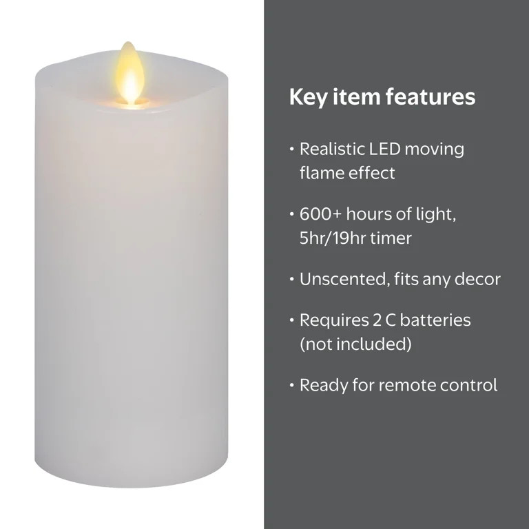 Luminara Flameless Candle: 3"x6.5" Pillar, Unscented Moving Flame Candle with Timer (White) | Walmart (US)