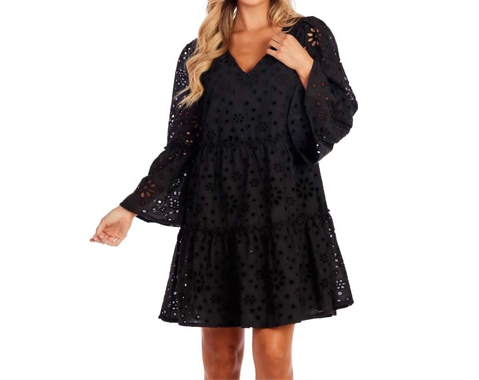 Meredith Eyelet Dress In Black | Shop Simon