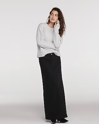 High Waisted Black Maxi Denim Skirt | Express