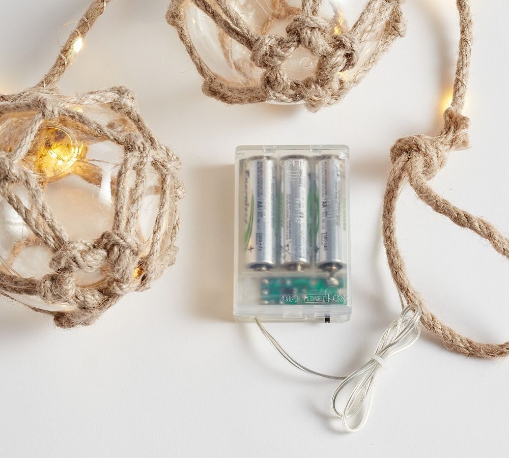 Lit Jute Wrapped Orbs Garland | Pottery Barn (US)