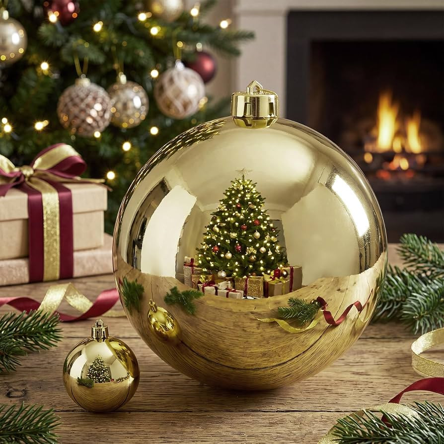 Threan 8 Inch Large Gold Shiny Christmas Ball Ornaments for Christmas Tree | Amazon (US)