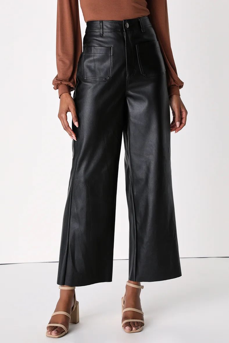Stride in Style Black Vegan Leather High Waisted Wide-Leg Pants | Lulus (US)