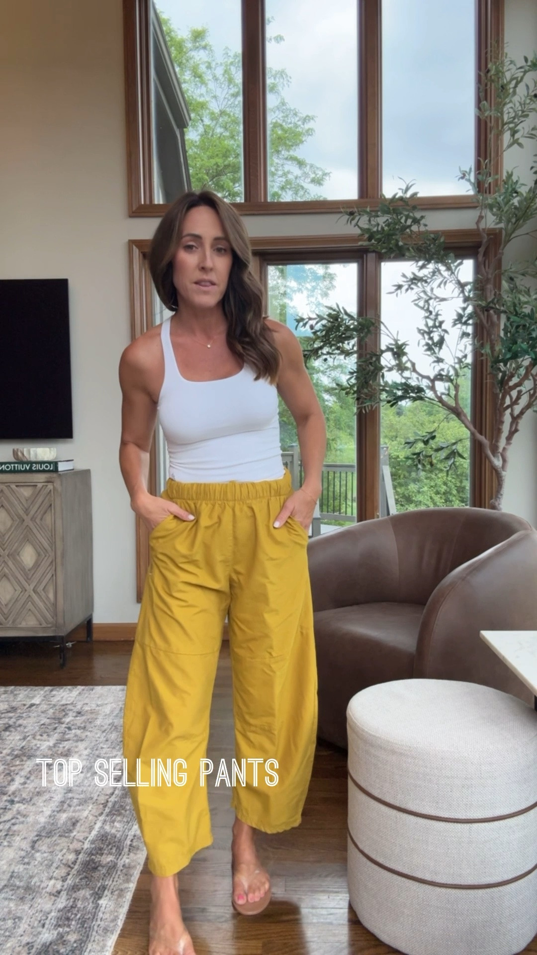 LOVE these pants! To/from the gym. Running errand or styled for an elevated casual look. @fpmovement #fpmovementpartner #ad
XS. Dried palm color here
XS/S tank

#LTKmomlife #LTKSeasonal #LTKOver40