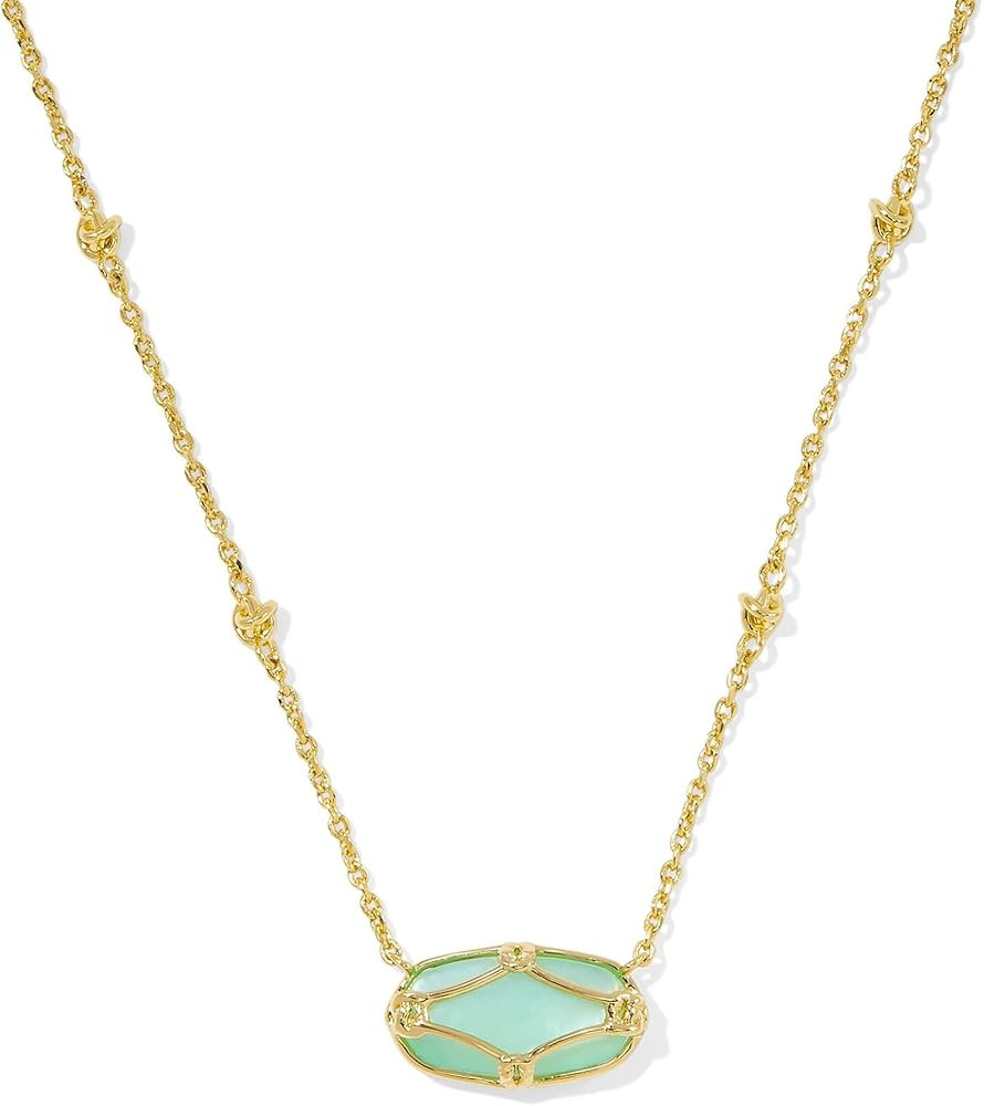 Kendra Scott Womens Elisa Lattice Frame Short Pendant Necklace Gold Light Green Mother Of Pearl O... | Amazon (US)