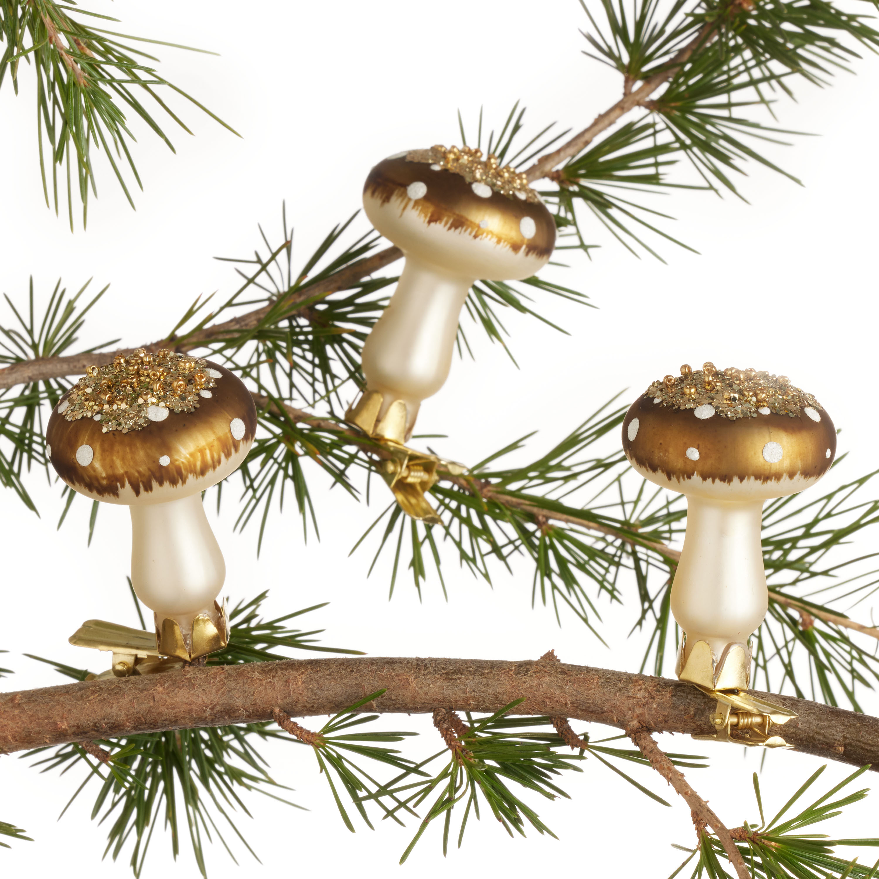 Ivory And Gold Glass Mushroom Clip Ornaments 6 Pack | World Market
