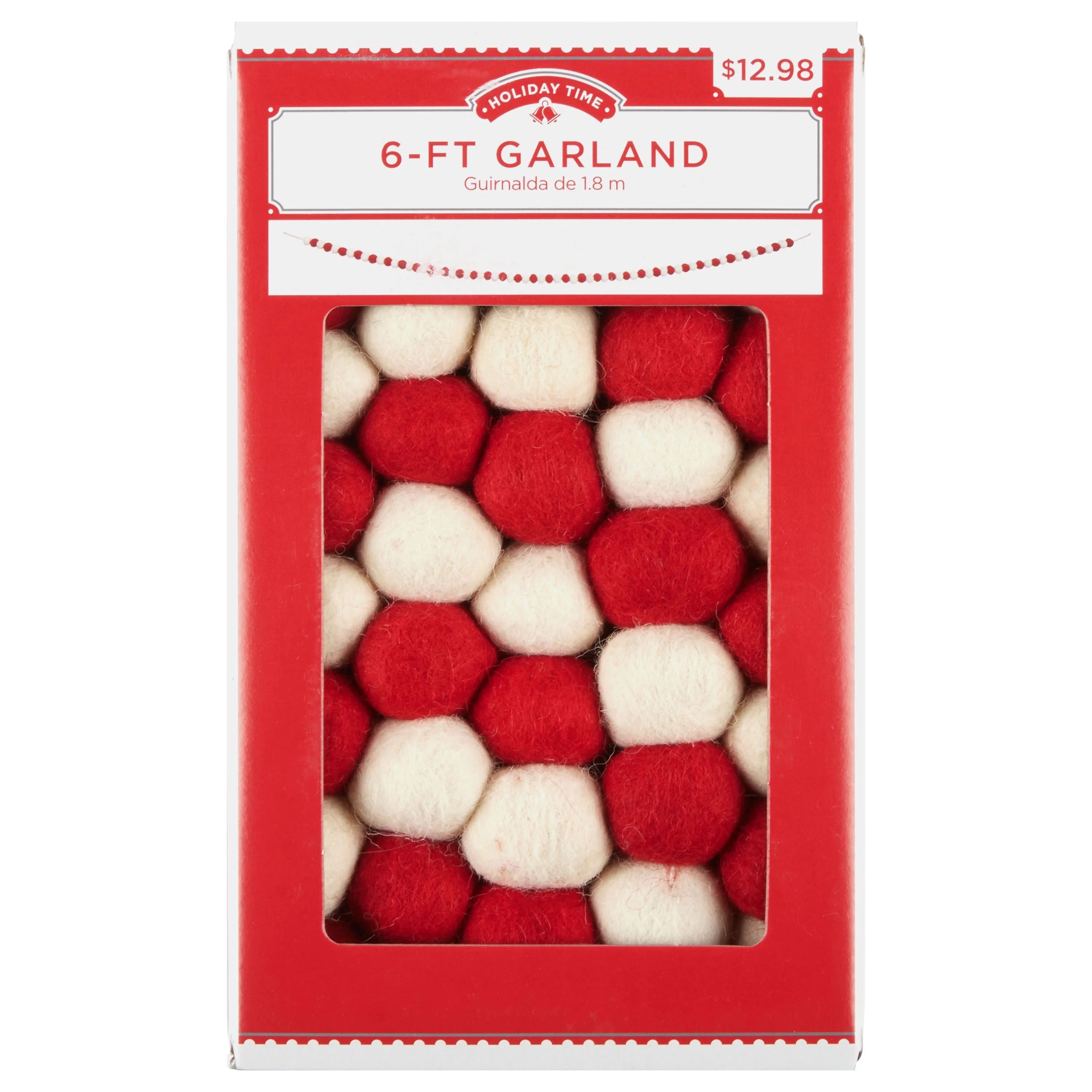 Holiday Time Red & White Wool Balls Christmas Garland, 6' | Walmart (US)