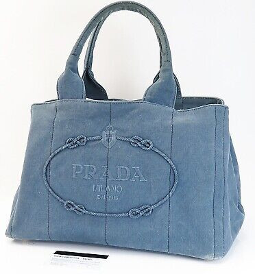 Authentic PRADA Canapa Blue Canvas Shopping Tote Hand Bag Purse #48244 | eBay US