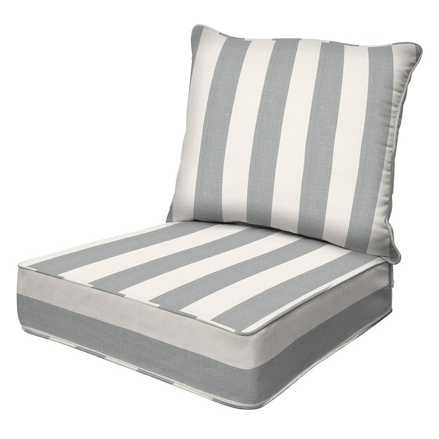 Honeycomb Outdoor Deep Seat, 24 x 23, Cabana Stripe Stone Grey Chair Cushion for Patio Furniture | Amazon (US)