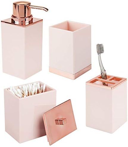 Amazon.com: mDesign Plastic Bathroom Vanity Countertop Accessory Set - Includes Soap Dispenser Pu... | Amazon (US)