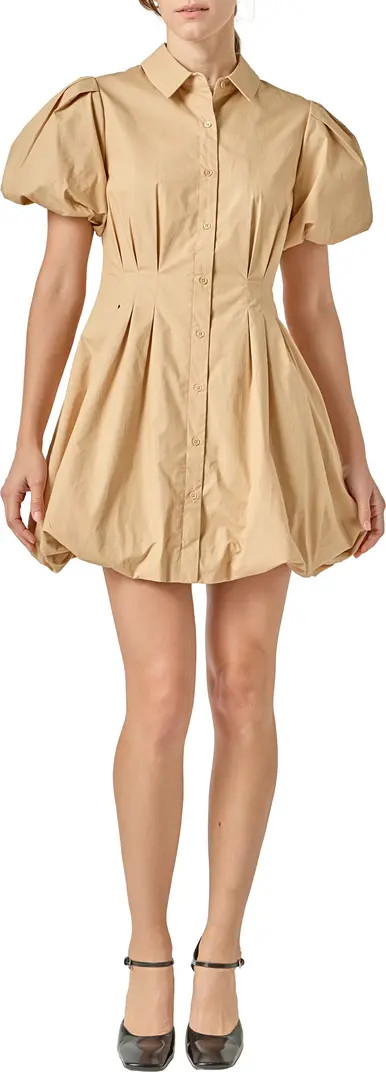 Puff Sleeve Bubble Hem Cotton Mini Shirtdress | Nordstrom