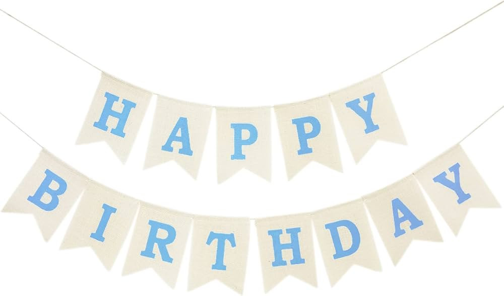 Blue Happy Birthday Banner, Assembled Burlap Happy Birthday Sign for Birthday Party Decorations | Amazon (US)