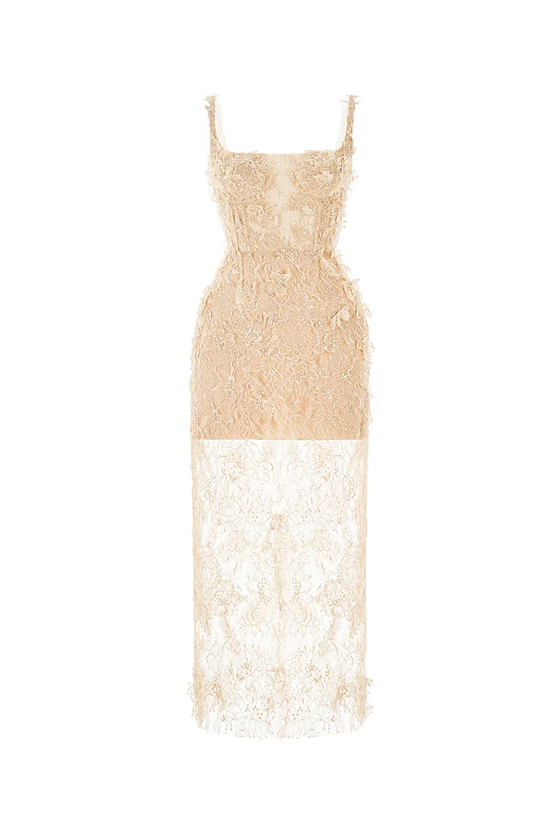 IVORY BEADED LACE PENCIL DRESS | Montsand | CULT MIA | CULT MIA UK LTD