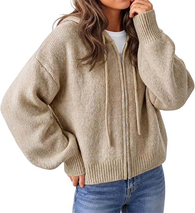 Saodimallsu Womens Zip Up Hooded Cardigan Sweaters Knit Jacket Outerwear | Amazon (US)