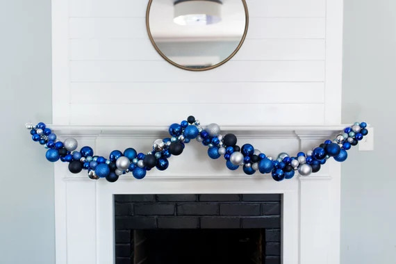 Blues and Silver shatter-resistant ornament garland for Christmas, Hanukkah, New Years | Etsy (US)
