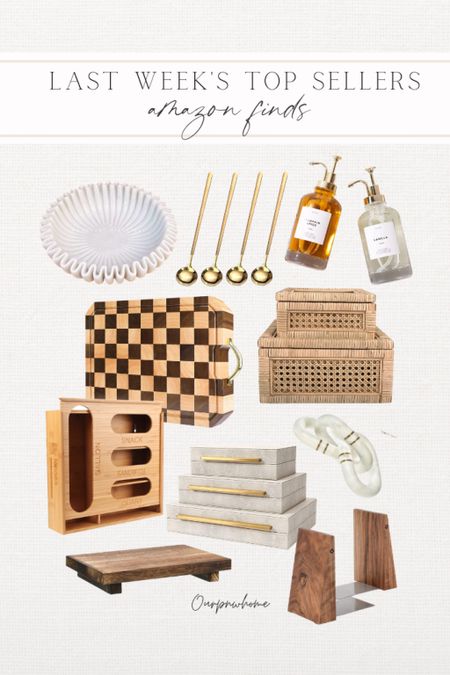 Last week’s top sellers from Amazon!

Scalloped bowl, espresso spoons, coffee spoons, syrup pumps, decorative boxes, wood bookends, wood pedestal, ziplock bag organizer, marble chain links, checkerboard cutting board, Amazon home finds

#LTKFind #LTKhome #LTKstyletip