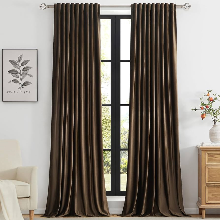 Brown Velvet Curtains 90 inch Long for Living Room,Set of 2 Panels Blackout Rod Pocket Back Tab W... | Amazon (US)