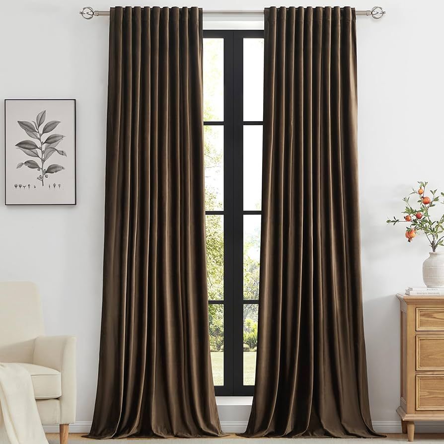 Brown Velvet Curtains 90 inch Long for Living Room,Set of 2 Panels Blackout Rod Pocket Back Tab W... | Amazon (US)
