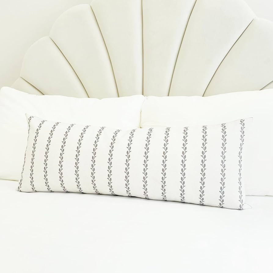 Linen Embroidery Rectangular Throw Pillow Cover Stripe Lumbar Cushion Cover for Couch Sofa 12 x 3... | Amazon (US)