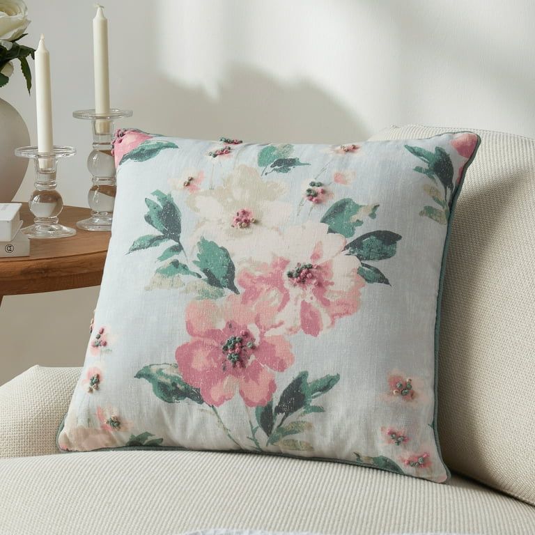 My Texas House Lisette 18" x 18" Multi-Color Floral Bunny Cotton Decorative Pillow | Walmart (US)