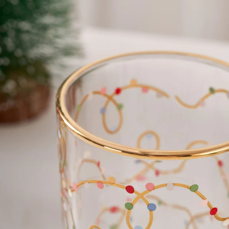 Holiday Time Glass 11oz DOF Gold Lights Gold Rim | Walmart (US)