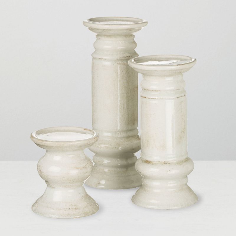 Sullivans Set of 3 Pillar Ceramic Candle Holders 5"H, 9.5"H & 11"H White | Target