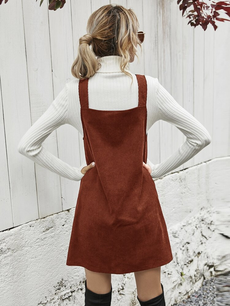 Corduroy Solid Overall Dress Without Sweater | SHEIN