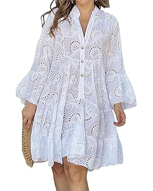 Babydoll Dress for Women with Lining Vintage Elegant Eyelet Lace Shirt Flare Dress Wedding Guest ... | Amazon (US)