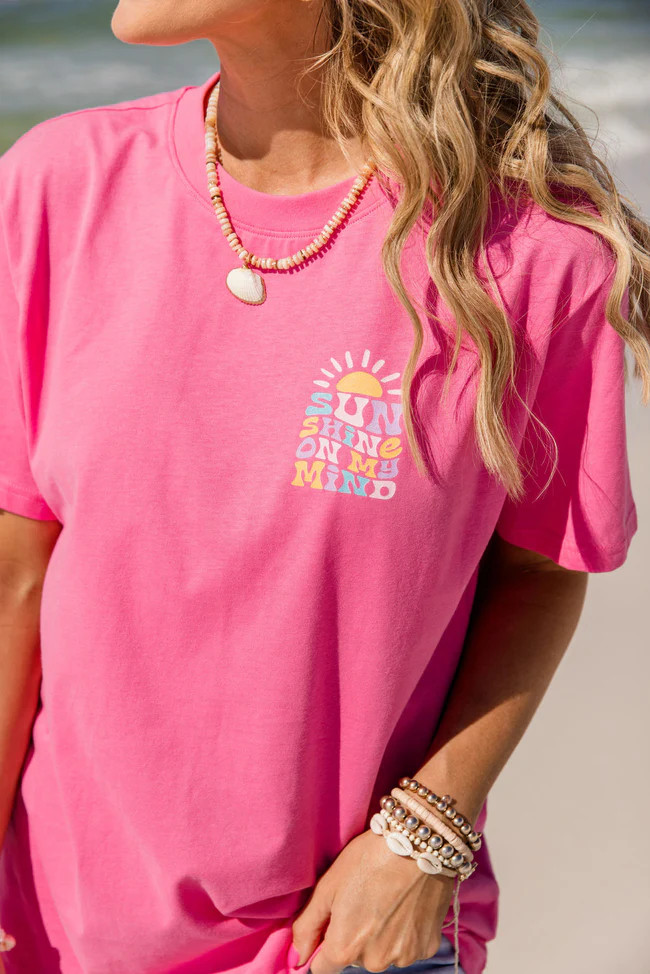 Sunshine On My Mind Hot Pink Oversized Graphic Tee Tori X Pink Lily | Pink Lily