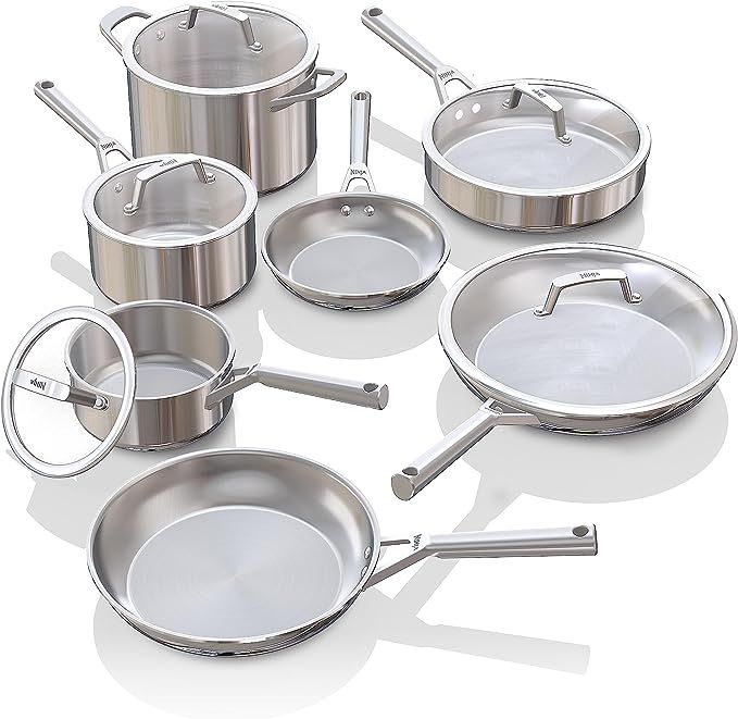 Ninja EverClad Stainless Steel Cookware 12 Piece Pots & Pans Set, All Stovetops & Induction, Oven... | Amazon (US)