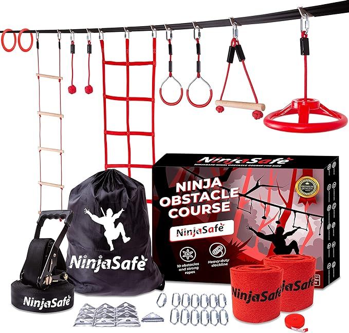 Ninja Obstacle Course for Kids Backyard - 10 Durable Obstacles and 50' Ninja Slackline - Outdoor ... | Amazon (US)