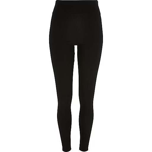 Black ribbed high waisted leggings | River Island (UK & IE)