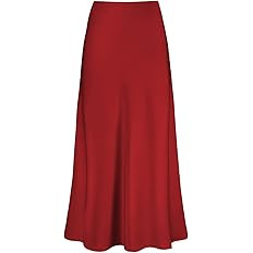Women's Satin High Waisted Maxi Skirts Hidden Elasticized Waistband A Line Long Skirt | Amazon (US)