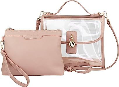 Clear Top Handle Satchel Crossbody Bag with Removable Wristlet Pouch (Stadium Policy-Compliant Bag) | Amazon (US)