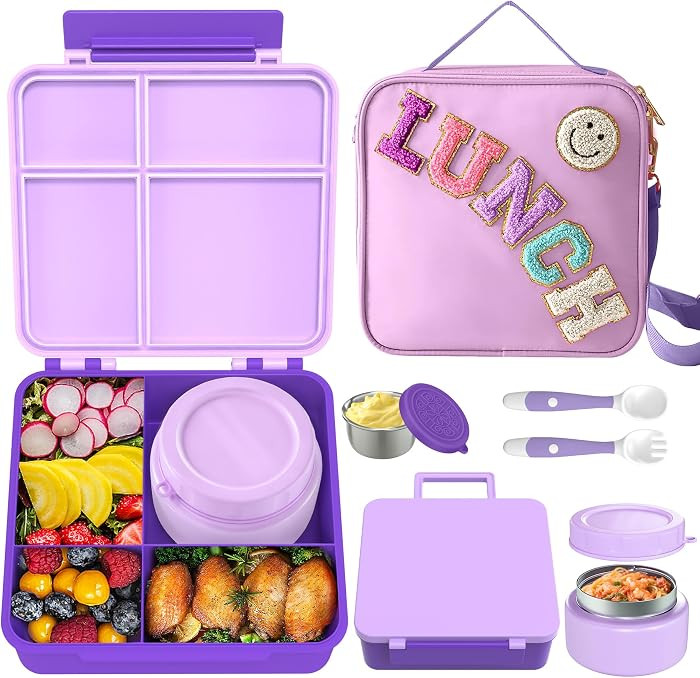 Lunch Box Kids, Bento Lunch Box for Kids with Thermo 8oz Food Jar, Leak Proof Hot Lunch Container... | Amazon (US)