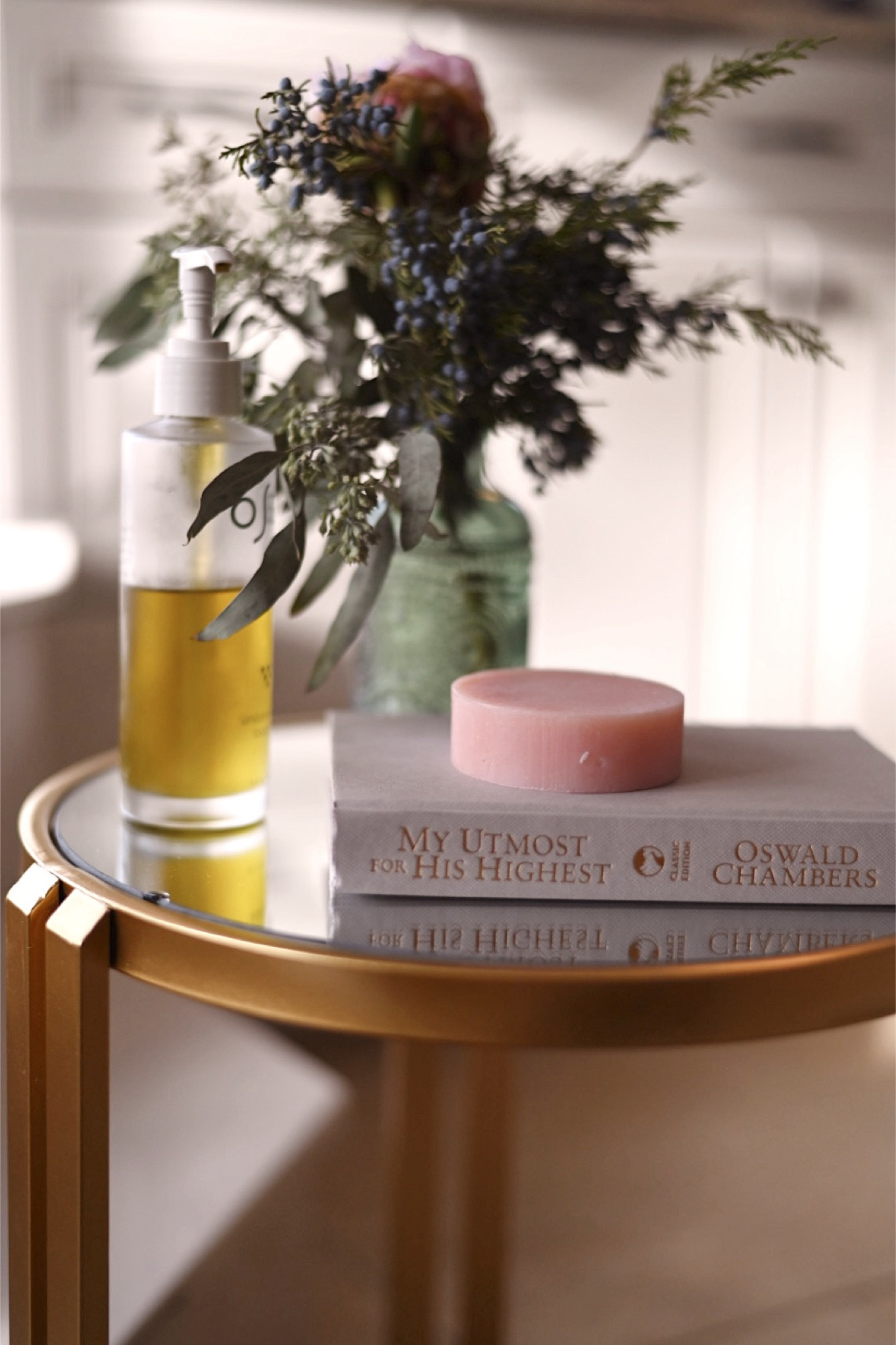 On my bathroom table:
✨Osea moisturizing oil 
✨Face & body bar soap
✨Devotional
✨Evergreen sprigs from the yard

#beautyroutine
#skincare

#LTKStyleTip #LTKFindsUnder50 #LTKHome