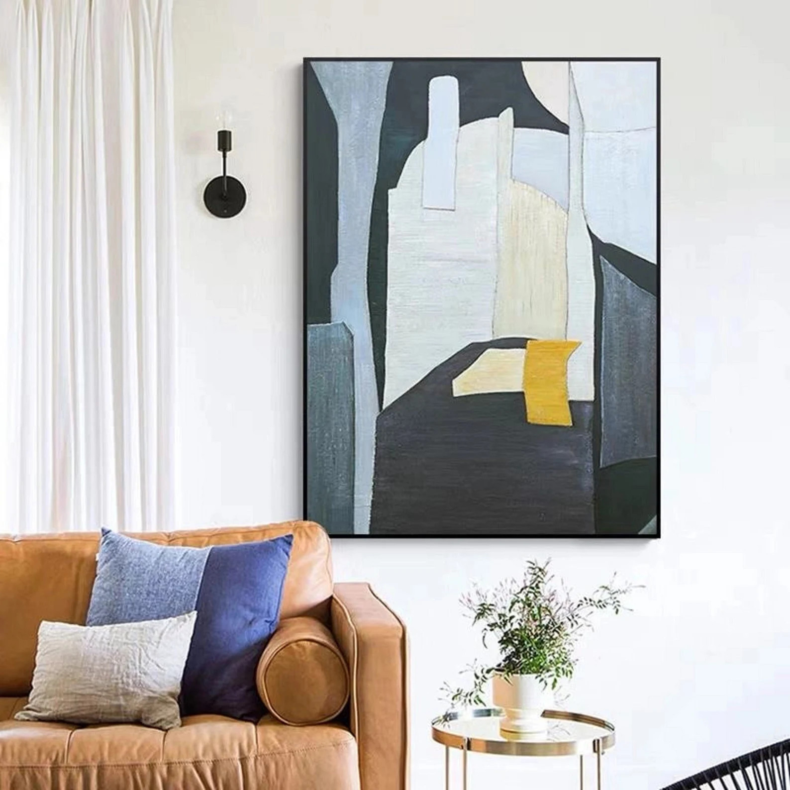 Large black white abstract painting,modern abstract painting,oil hand painting,office wall art,or... | Etsy (Global)