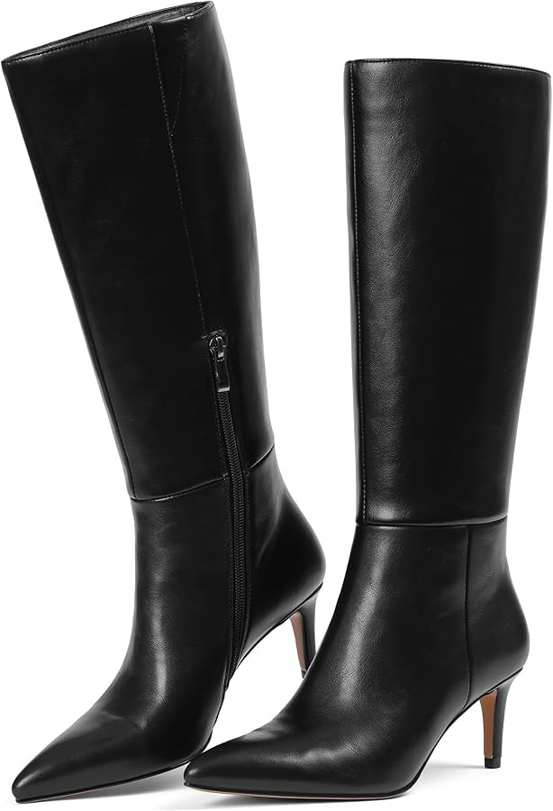 Knee High Boots for Women Pointed Toe Stiletto Kitten Heel Tall Boots Fashion Side Zipper Boot Fa... | Amazon (US)