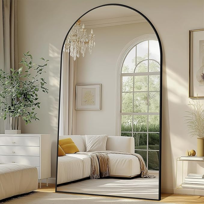 Large Standing Mirror Full Length, 82"X44" Oversized Arched Floor Mirror Black Full Length Mirror... | Amazon (US)