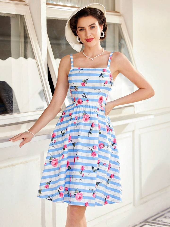 SHEIN DECDS Women'S Striped Flower Printed Cami Dress Easter Women Dress Summer Clothes | SHEIN