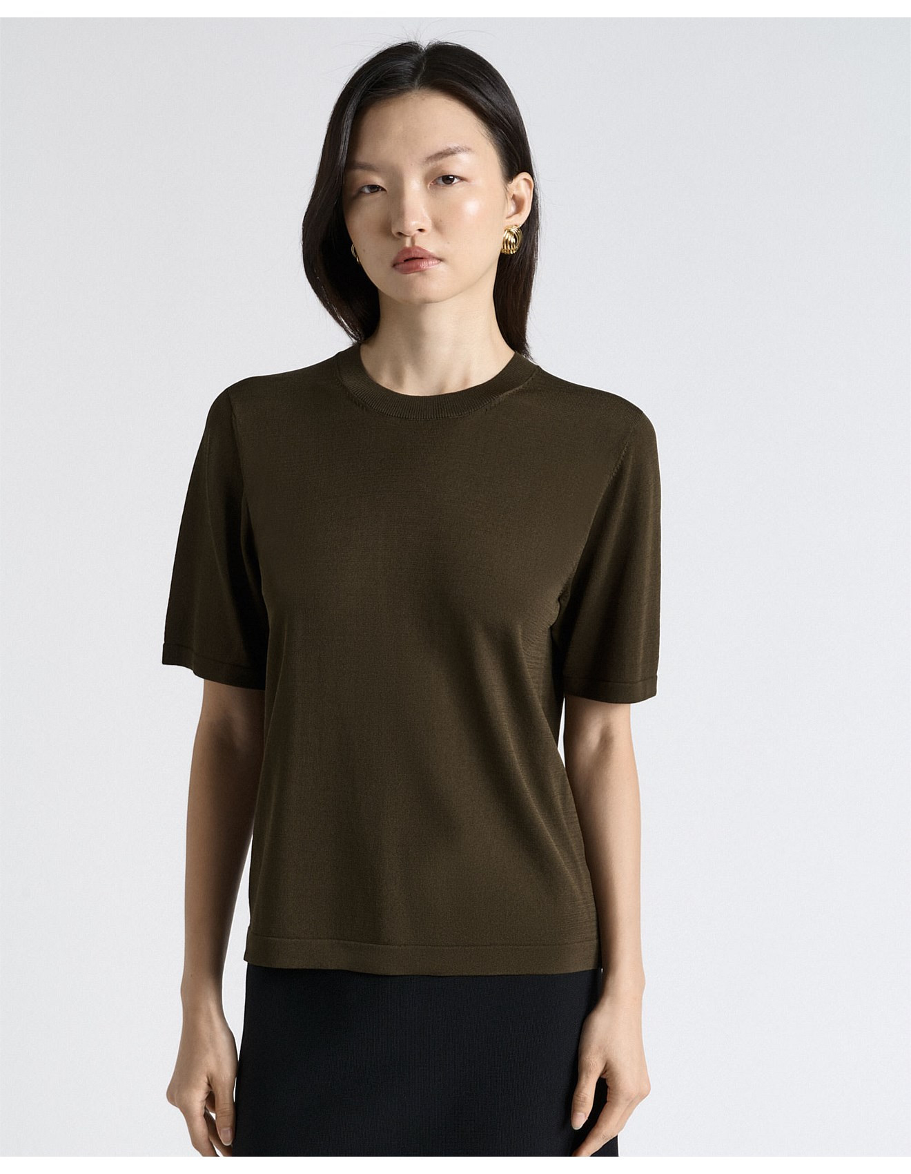 KHAKI KNITTED TEE | David Jones (Australia & New Zealand)