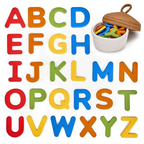 JoyCat Silicone Alphabet Magnetic Letters, 26 Uppercase ABC Fridge Magnets for Toddlers 1-3 & Kids, Baby Learning Refrigerator Toy Set, Preschool Birthday Gifts for Boys & Girls (Vibrant Color) | Amazon (US)
