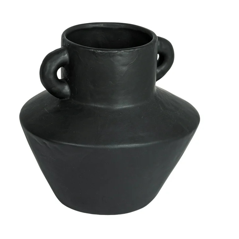 Bloomingville Round Stoneware Vase with Reactive Glaze Finish and Vertical Handles, Black | Walmart (US)